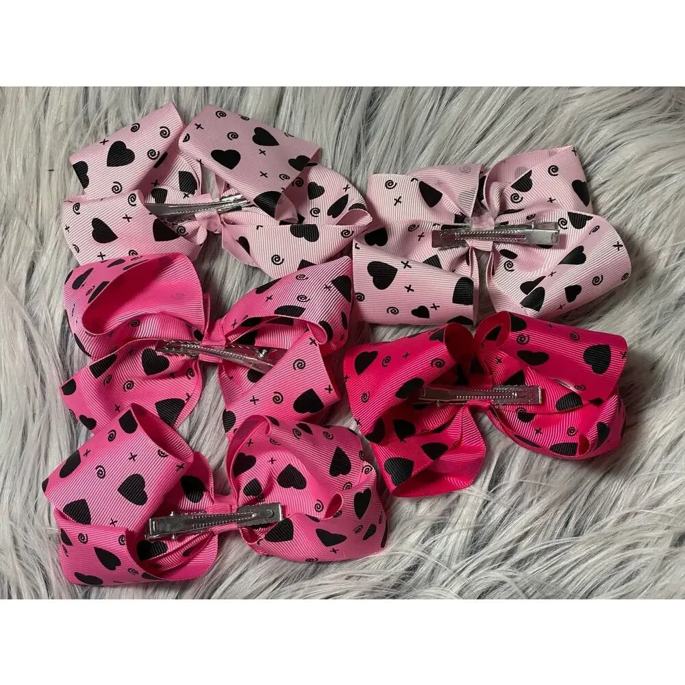 Toddler heart hair clips- Set of 5 pink bows